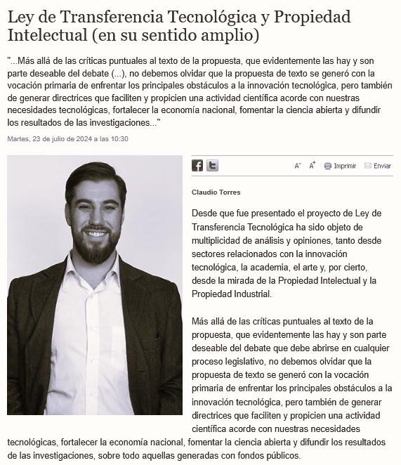 Opinion Column by Claudio Torres in El Mercurio Legal